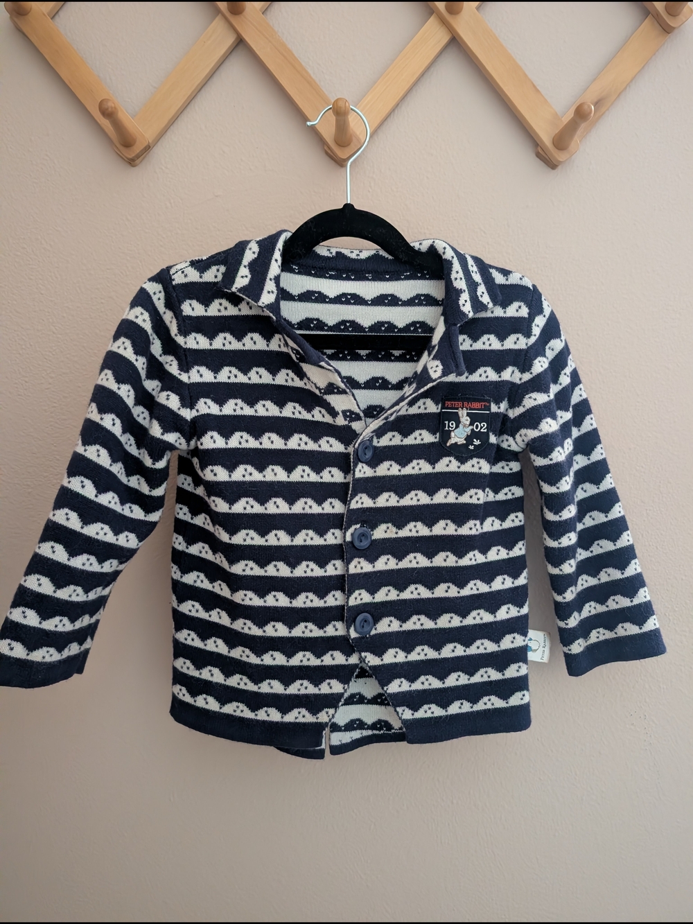 Kids Navy and White Striped Button Cardigan Knit Top